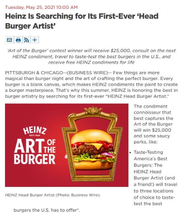 Comunicado de prensa del evento Heinz Head Burger Artist Event